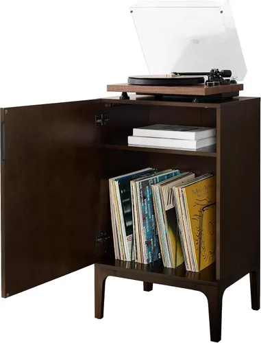 Vista 22 de Crosley Furniture Asher Media Console y soporte para tocadiscos con almacenamiento para discos de vinilo, color marrón oscuro