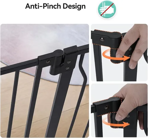 Vista 4 de COMOMY Puerta para mascotas de 29.5-33.4 pulgadas con puerta ajustable para gatos, puerta de metal extra ancha para puertas de escaleras, puerta