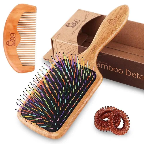 Vista 10 de BLACK EGG Cepillo de cerdas de jabalí para mujeres, hombres y niños, cerdas naturales suaves para cabello delgado y fino, restaura brillo y textura