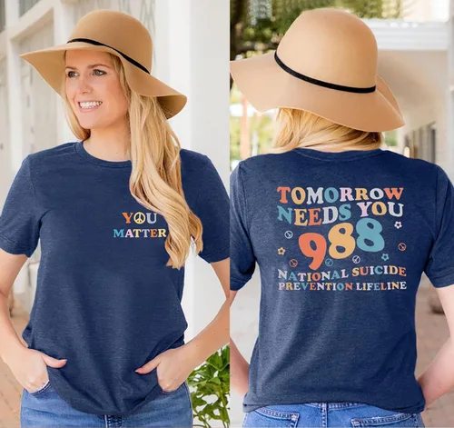 Vista 3 de FASHGL Mental Health Matters - Camiseta para mujer 988 para prevención del suicidio, camiseta divertida para terapeuta y psicólogo