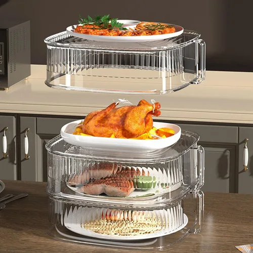Vista 3 de Cubierta antipolvo de alimentos para almacenamiento de sobrantes, cubierta transparente para el polvo de platos, cubiertas de platos de varias