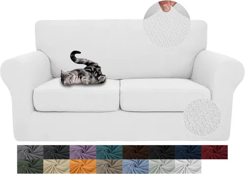 Vista 46 de JIVINER Fundas de sofá de 3 piezas para sofá de 2 cojines, funda elástica para sofá con 2 fundas de cojín de asiento extra grandes, fundas de sofá