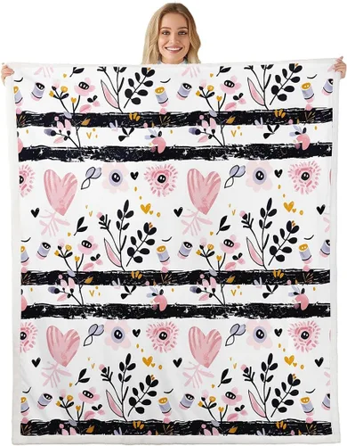 Vista 21 de Manfei Rustic Floral Flannel Fleece Throw Blanket 40"x50" Blooming Flowers Fuzzy Blanket for Sofa Couch Retro Plant Farmhouse All Season Bed Dark