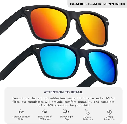 Vista 3 de LEICO FASHION Gafas de sol polarizadas retro para niños y niñas de 3 a 12 años inastillables con protección UV para niños pequeños