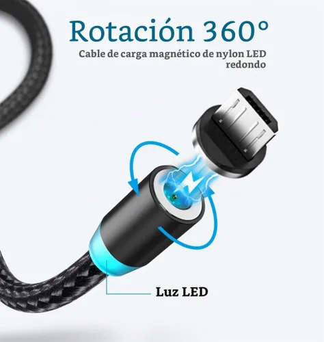 Vista 2 de Terasako - Paquete de 4 cables de carga magnéticos [1 pie/3 pies/6 pies/6 pies], cable de carga magnético giratorio de 360° con luz LED, cables