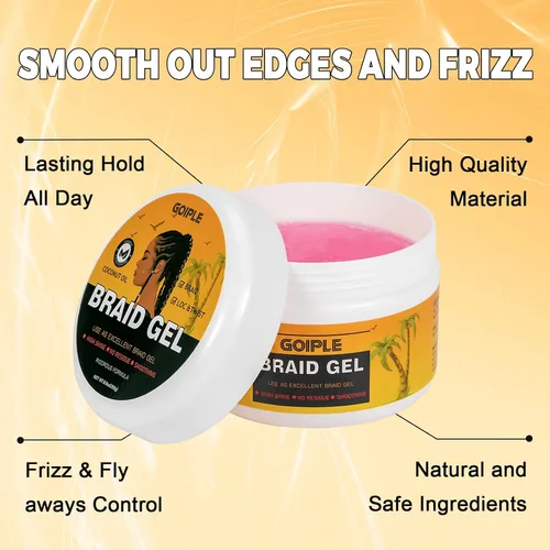 Vista 8 de Gel de trenzado de fijación fuerte que domina el encrespamiento, gel suavizante bueno para torsión, rondas, cornrows sin escamas, agarre extra, alto
