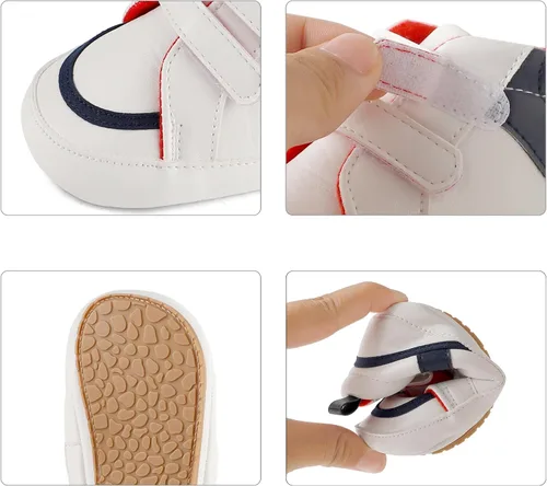 Vista 3 de ESTAMICO - Tenis de piel sintética para bebés, niños y niñas, suela de goma antideslizante, para primeros pasos, zapatos para exteriores