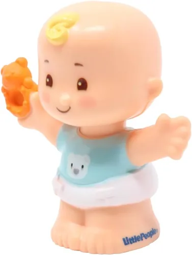 Vista 5 de Pieza de repuesto para Fisher-Price Little People Snuggle Twins Playset - GKP68 ~ Repuesto Twin Boy con rizo rubio en camisa azul con figura de oso
