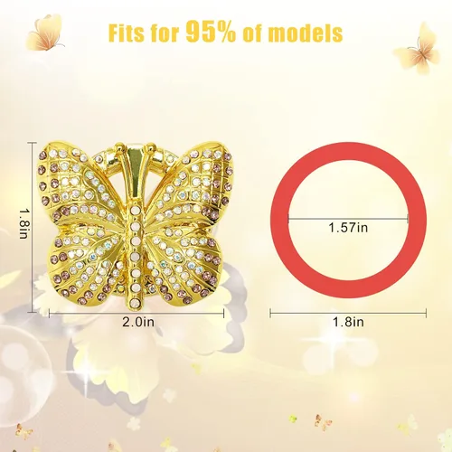 Vista 3 de Cubierta para botón de arranque de automóvil, con diamantes de imitación de mariposa, bonita cubierta protectora de encendido para botón