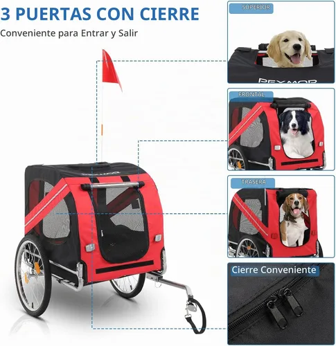 Vista 4 de PEXMOR Remolque de bicicleta para perros, carrito plegable para mascotas, carrito de remolque para bicicleta, carrito de carga con enganche