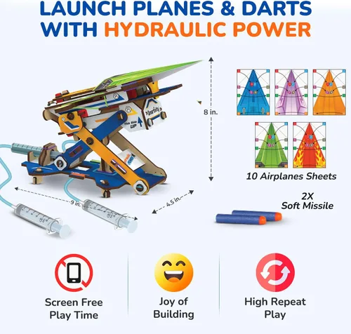 Vista 4 de Smartivity DIY 2 en 1 Aviones de papel hidráulicos y lanzadores de dardos STEM juguete para niños de 6 a 14 años Regalos de cumpleaños para niños
