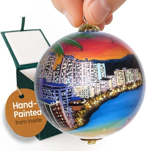 Vista 11 de Adorno coleccionable de cristal pintado a mano de las islas hawaianas con caja de regalo