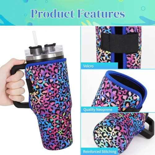 Vista 4 de Fundas aisladas de neopreno reutilizables, idea para vaso de 40 onzas con asa (solo mangas de taza) (China floral abstracta) Reusable Neoprene