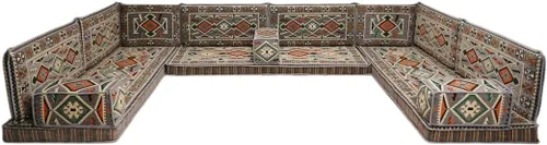 Vista 87 de arabicsofa Sofá en forma de U de estilo árabe para el suelo – Juego de Majlis hecho a mano – Sofá de estilo bohemio