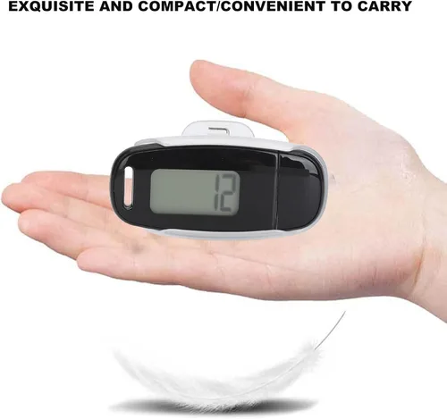 Vista 2 de Contador de pasos Pantalla LCD grande recargable por USB preciso portátil ligero podómetro con cordón para mujeres, hombres y niños (negro)