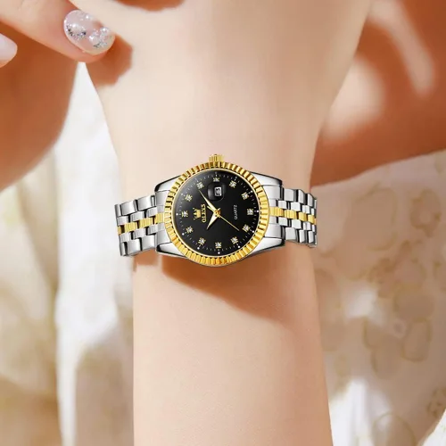 Vista 9 de OLEVS Relojes para mujer con diamantes de lujo para mujer, relojes analógicos de cuarzo resistente al agua, fecha de día, reloj de pulsera de acero