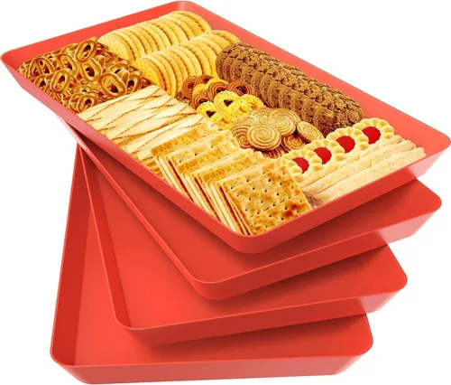 Vista 21 de WOWBOX 4 bandejas de servir para entretenimiento, platos para servir aperitivos, frutas, galletas, postres, bandejas de plástico reutilizables