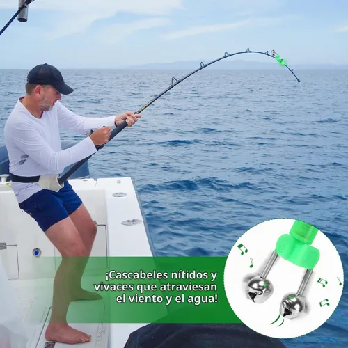 Vista 4 de 25 campanas de caña de pescar con luces de punta, alarmas de mordedura de pesca dobles para cañas de pesca, luces LED brillantes para pesca
