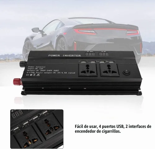Vista 2 de Convertidor de energía 4000 W DC 12 V a CA 220 V, inversor de corriente de onda sinusoidal pantalla LCD del coche inversor de corriente de onda