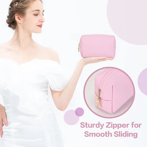 Vista 4 de HAOGUAGUA Bolsa de maquillaje para mujer, organizador impermeable de viaje, organizador de cosméticos para mujeres, tamaño mediano (rosa)