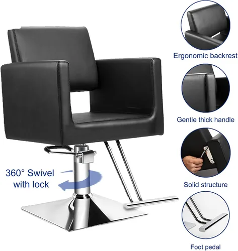 Vista 6 de Silla de peluquería para peluquería, capacidad de 330 libras, con bomba hidráulica resistente, equipo de belleza ajustable giratorio de 360°, Negro