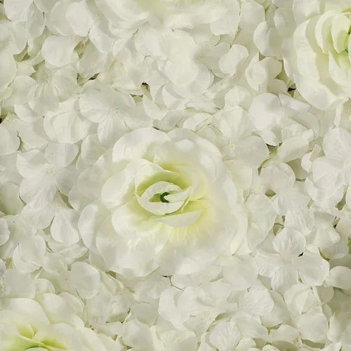 Vista 3 de Paquete de 12 tapetes artificiales de follaje sintético de 33 pies cuadrados, panel de hortensias y rosas, telón de fondo de flores para boda, Crema