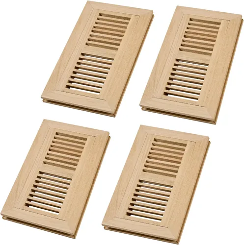 Vista 10 de Paquete de 2 registros de piso de madera dura de roble rojo, ventilación de montaje empotrado, 4 x 10 pulgadas, con amortiguador, sin terminar