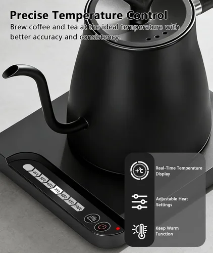 Vista 2 de Hervidor eléctrico de cuello de cisne, hervidor de café con control de temperatura variable, calentamiento rápido de 1200 W, mantiene el calor