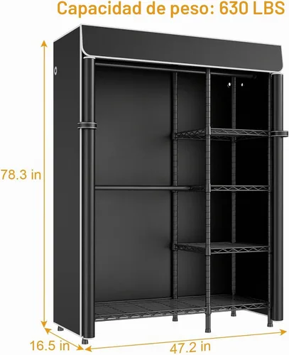 Vista 5 de Perchero F2C con tapa, estantes de ropa negros resistentes Garment Rack with Shelves for Hanging Clothes, Metal Portable Closet System, 47.2"W x