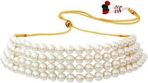 Vista 8 de Aheli Gargantilla con cuentas de perlas y aretes para mujer, juego de joyas tradicionales indias de Bollywood
