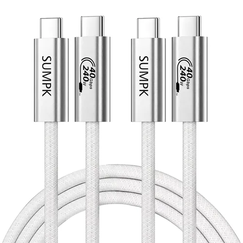 Vista 8 de Cable USB4 de 1 pie, 2 paquetes, 240 W de carga rápida USB C a USB C cable corto