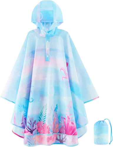 Vista 10 de WAWSAM Poncho de Lluvia Ligero para Niños Reutilizable Impermeable para Niños Pequeños Chaqueta de Lluvia