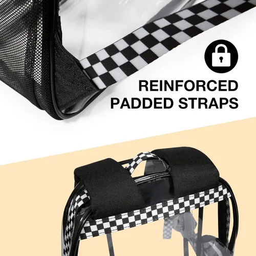Vista 4 de LIGHT FLIGHT Mochila grande transparente con correas acolchadas reforzadas, mochila transparente de PVC resistente, bolsas transparentes