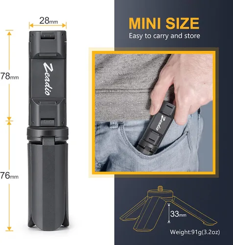 Vista 4 de Zeadio Mini trípode para smartphone, trípode de escritorio de bolsillo para todos los teléfonos