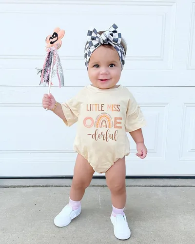 Vista 2 de CREAIRY Mameluco de manga larga para bebé niña Little Miss Onederful Bubble Enterizo de 1er cumpleaños, ropa de otoño