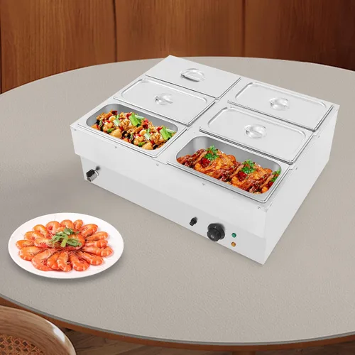 Vista 3 de Calentador de alimentos comercial, 6 sartenes de 1.77 galones/por encimera Bain Marie con tapa, temperatura ajustable (86-230℉), calentador