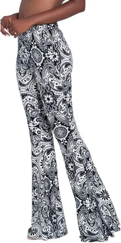 Vista 2 de Herose - Pantalones acampanados para mujer tiro alto estilo bohemio largos hasta el suelo tallas S a 2XL