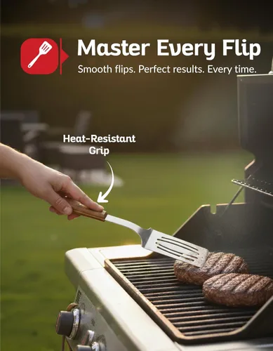 Vista 5 de Juego de herramientas profesionales para barbacoa de madera de acacia (3 piezas) – Kit de accesorios de parrilla de acero inoxidable resistente