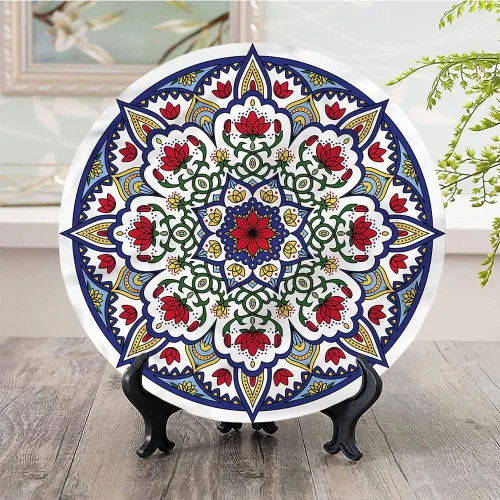 Vista 2 de Platos de cerámica, platos de cerámica decorativos marroquíes, estilo vintage mediterráneo, 7 pulgadas, para comedor, fiestas, bodas, multicolor