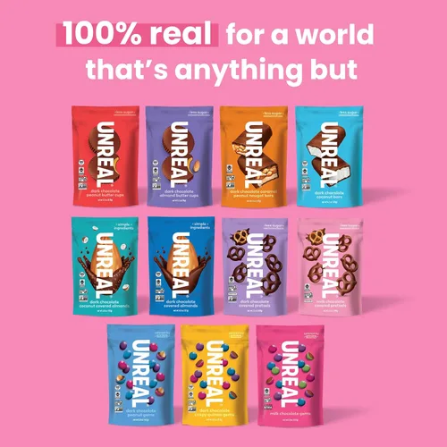 Vista 7 de UNREAL Gemas de chocolate con leche, certificado de comercio justo, sin OMG, fabricadas con ingredientes y colores sin gluten de la naturaleza, sin