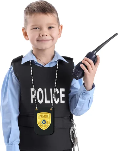 Vista 6 de 12 piezas de insignias de policía de juguete de simulación para niños, detective, policía, policía fbi, accesorio de insignia falsa con cadena