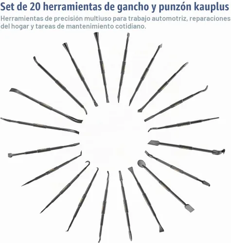 Vista 2 de Juego de 20 herramientas de púa y gancho de doble extremo, raspador sin marcas y barra de palanca