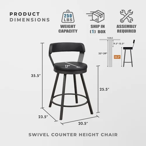 Vista 2 de Lexicon Ruthie - Juego de 2 taburetes giratorios para encimera de cocina con respaldo, 25.5 pulgadas de altura de asiento de 25.5 pulgadas, sillas