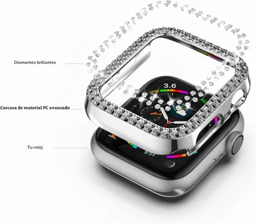 Vista 3 de 12 Pack Rc-Z para Apple Watch Series SE(2ª) 6 5 4 40mm Bling Case, parachoques doble con diamantes brillantes, marco protector de repuesto de rines