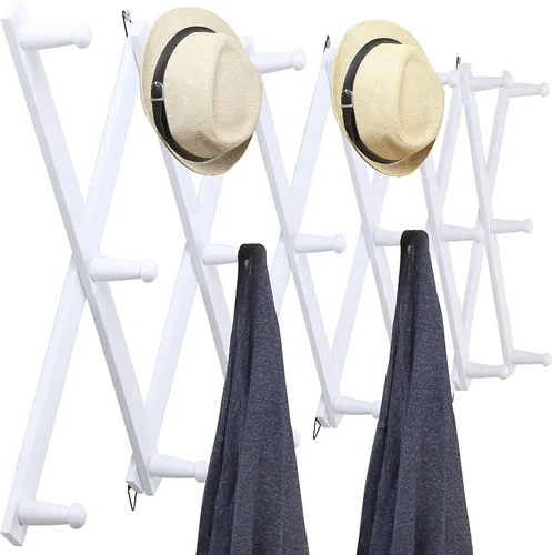 Vista 30 de WEBI Perchero de Pared Acordeón, Perchero de Sombreros de Madera Expandible para Perchero de Abrigos Montado en Pared, Soporte de Ganchos Acordeón