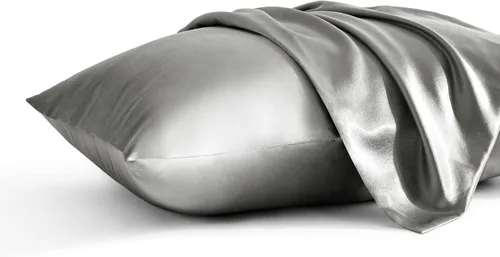 Vista 12 de BEDSUM Paquete de 2 fundas de almohada de satén de seda para niños pequeños, fundas de almohada sedosas de lujo con cierre de sobre para bebés Negro