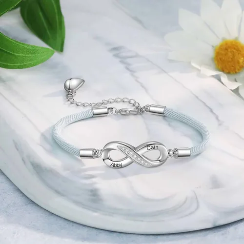 Vista 4 de Pulseras de infinito personalizadas para mujeres, hombres y parejas, pulseras a juego con nombre personalizado para parejas, para novio, novia