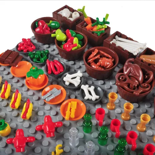 Vista 3 de 180 piezas de bloques de construcción de alimentos, accesorios de cocina, juego de ladrillos de construcción, juego de construcción de bricolaje