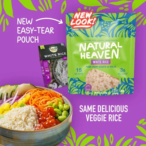 Vista 3 de Natural Heaven Hearts of Palm - Arroz blanco Sin gluten 0.14 oz de carbohidratos Alto en fibra Keto Paleo Vegano – Envasado al vacío