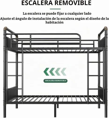 Vista 5 de Jocoevol Litera Doble sobre Doble, literas de metal resistente con escalera y barandilla de longitud completa, convertible en 2 camas individuales